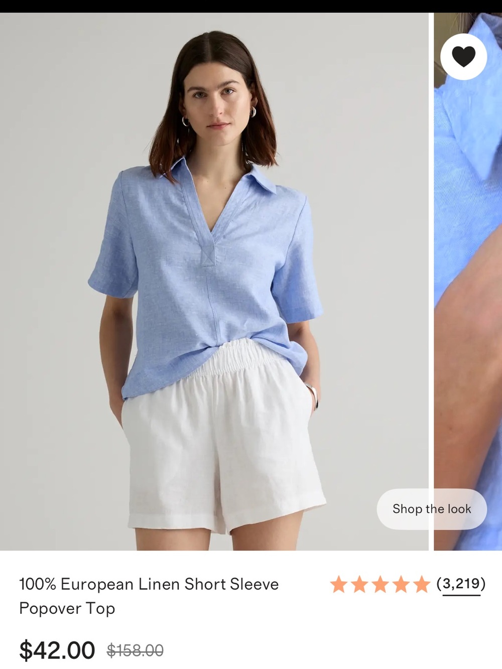 Quince Women’s Short-Sleeve Button-Down Shirt in Light Blue